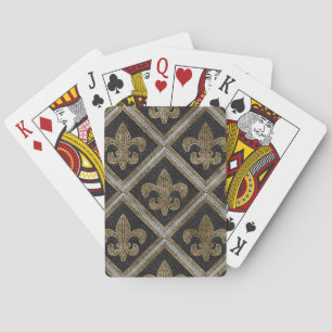 Baralho azulejo de fleur-de-lis, preto e dourado
