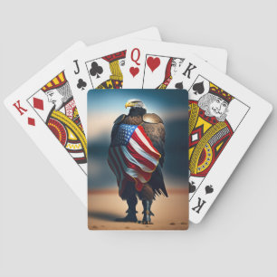 Baralho Bald Eagle Vestindo Armor Segurando Bandeira Ameri
