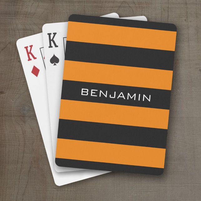 Baralho Bandeiras de Rugby Laranja e Pretas com Nome Perso (Personalized Playing Cards)