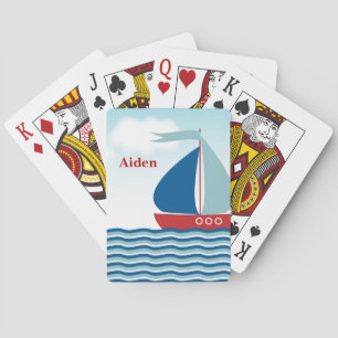 Baralho Barco à Vela Vermelho e Azul em Ondas de Água, Per