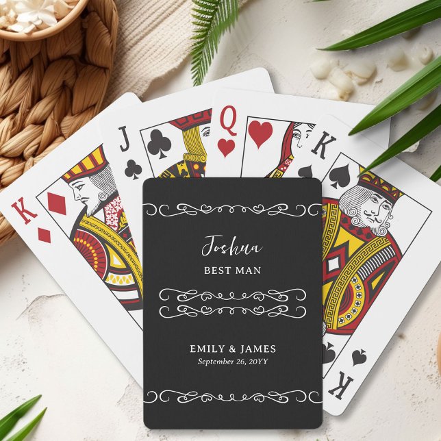 Baralho Barramento Whimsical Qualquer Casamento De Padrinh (Best Man Poker Cards with whimsical doodles and love hearts - edit color or personalize for anyone)