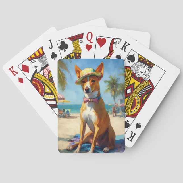 Baralho Basenji na praia, presente de verão para amantes d (Verso)