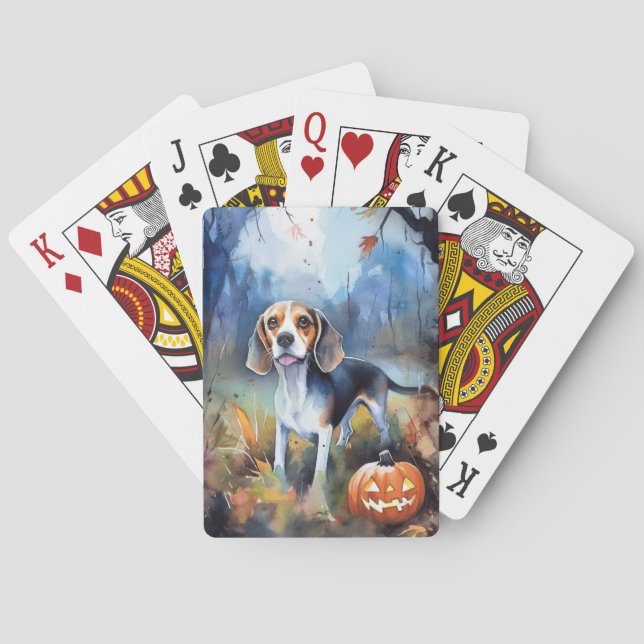 Baralho Beagle de Halloween com Abóboras Assustadoras (Verso)