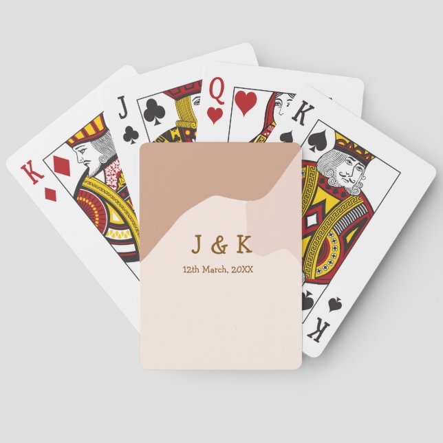 Baralho Beige boho curvy orange wedding name date (Verso)