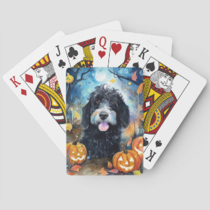 Baralho Bernedoodle de Halloween com Abóboras Assustadoras