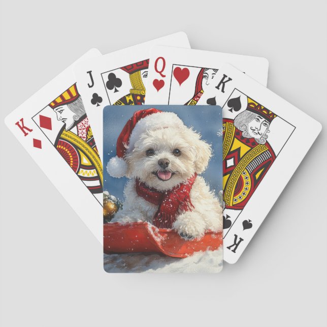 Baralho Bichon Frise Dog Sledge Deixe-o nevar no Natal (Verso)