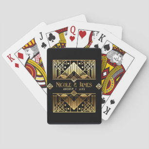 Baralho Black & Gold Art Deco Agradecimento de Casamento