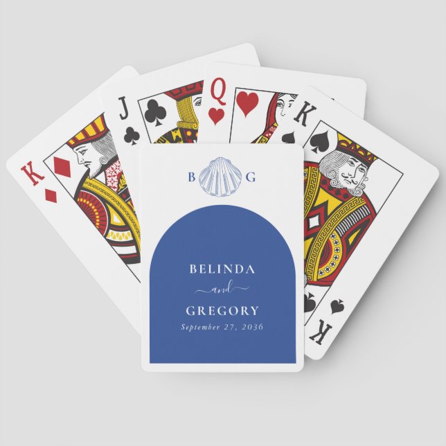 Baralho Blue Clam Seashells Coastal Seaside Beach Wedding (Verso)