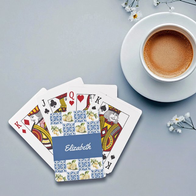 Baralho Blue Tile French Country Lemon Custom Name (Criador carregado)