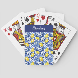 Baralho Blue Watercolor Lemon Pattern Monogram
