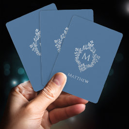 Baralho Blusão Azul Clássico com Monograma & Nome Elegante