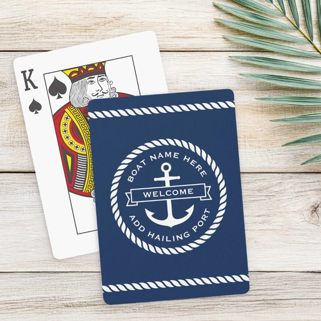 Baralho Boas-vindas a bordo do nome do barco rope náutico  (Welcome aboard boat name rope nautical ship wheel poker cards)
