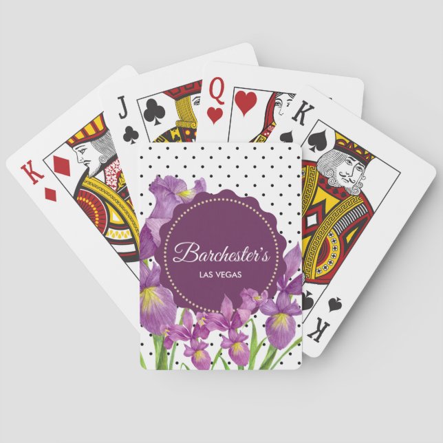 Baralho Bolinhas brancas pretas de íris púrpura de água (Verso)