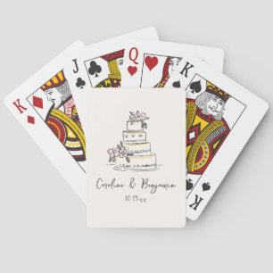 Baralho Bolo de Casamento com Doodle de Creme Rosado Escri