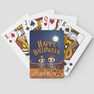 Baralho bonitinho, esqueletos e abóbora no Halloween