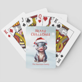 Baralho Bonito Hippopotamus Santa Hat Snowy Natal