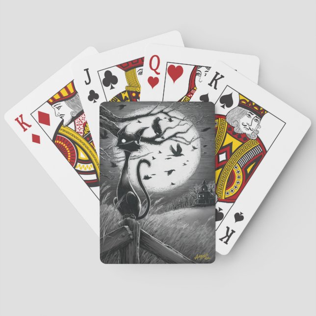 Baralho Boo Gatinho Sente um Ominoso Vento Jogando Cartões (Verso)