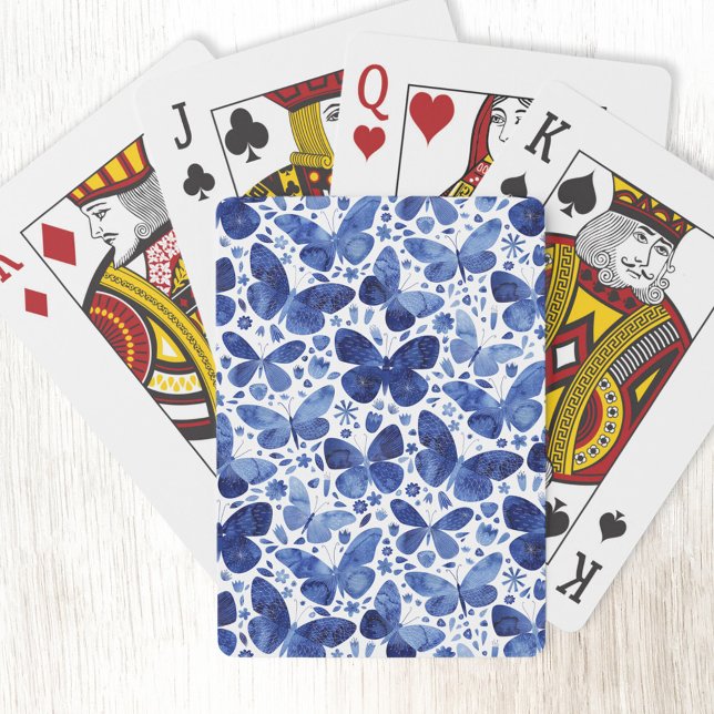 Baralho Borboleta Aquarela Azul (Indigo navy blue watercolor butterfly pattern playing cards)