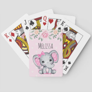 Baralho Borda de Rosas e Elefante-Bebê-Rosa-Gelado