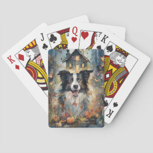 Baralho Border Collie de Halloween com Abóboras Assustador