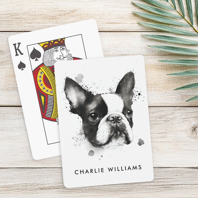 Baralho Boston terrier black and white watercolor (Boston terrier black and white watercolor poker cards)