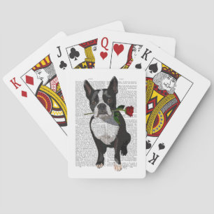 Baralho Boston Terrier com Rosa em Boca