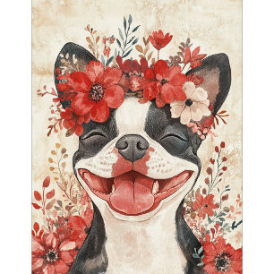 Baralho Boston Terrier Dog Red Floral