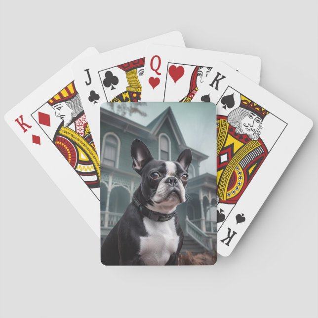 Baralho Boston Terrier Halloween Assustador (Verso)