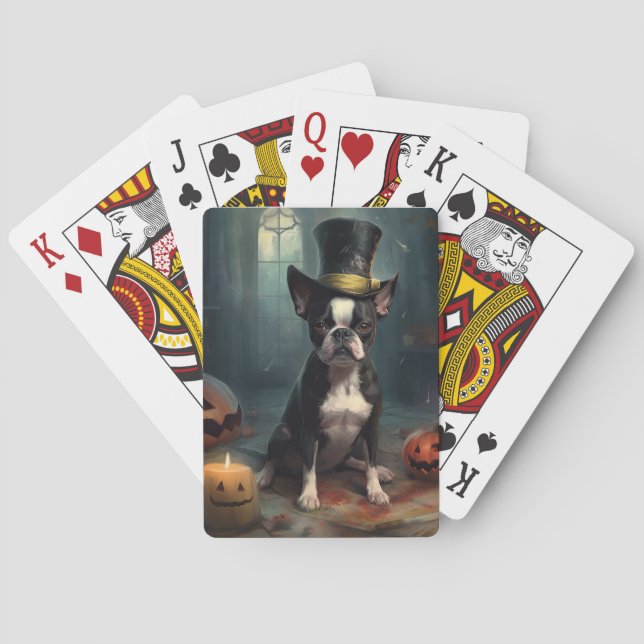 Baralho Boston Terrier Pumpkins Halloween Assustado (Verso)