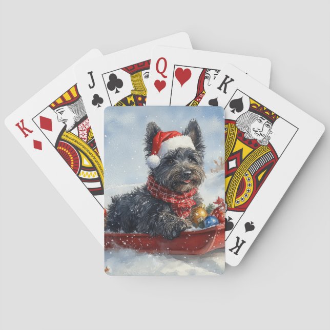 Baralho Bouviers Des Flandres Dog em Sledge Christmas (Verso)