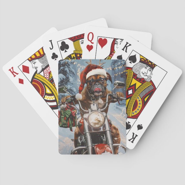 Baralho Boxer Dog Riding Motorcycle Christmas (Verso)