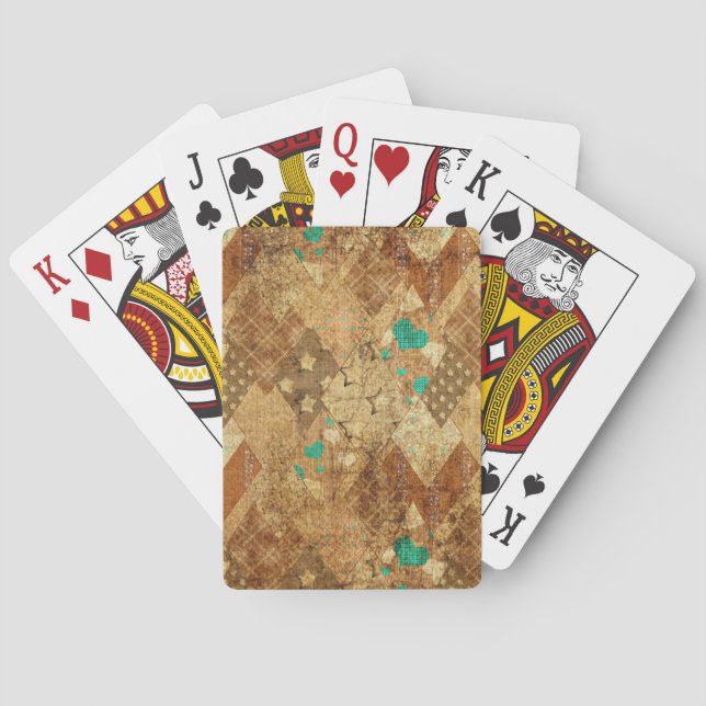 Baralho Brown Grunge Quilt Stars Hearts (Verso)