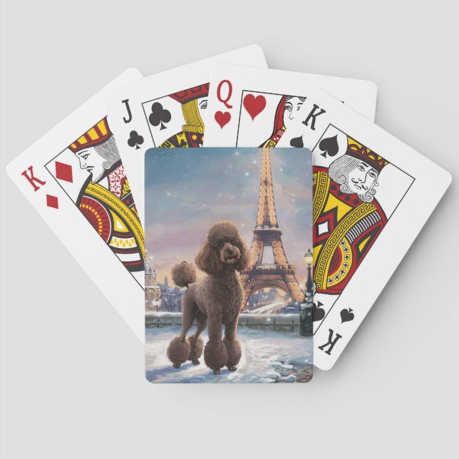Baralho Brown Poodle Winter in Paris Painting Art (Verso)