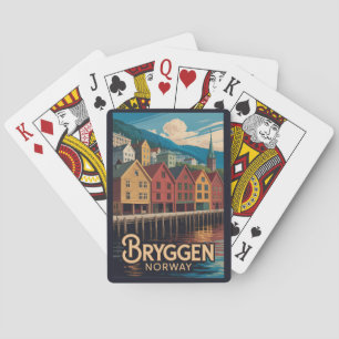 Baralho Bryggen Noruega Ilustração Arte Viagem Bergen