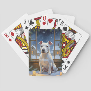 Baralho Bull Terrier com Luzes de Natal Feriado