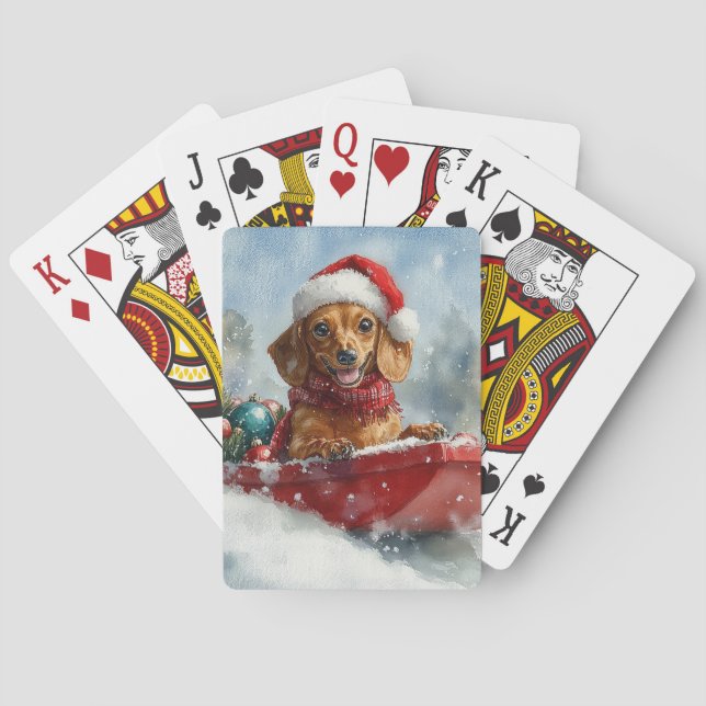 Baralho Cachorro Dachshund Sledge Deixe-o nevar no Natal (Verso)