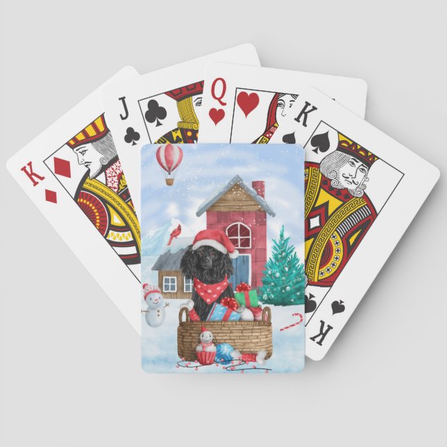 Baralho Cachorro De Poodle Na Casa De Cachorro De Natal Da (Verso)