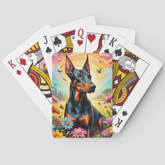 Baralho Cachorro Doberman, Flores E Cena De Montanha (Verso)