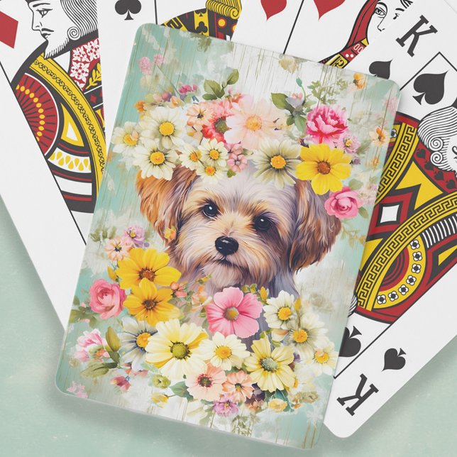 Baralho Cachorro Maltês Fofo em Estilo Shabby Chic com Flo (Maltese dog shabby chic floral playing cards)