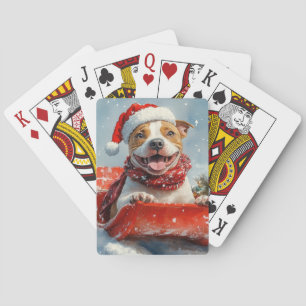 Baralho Cachorro Pitbull no Trenó Deixe Nevar Natal