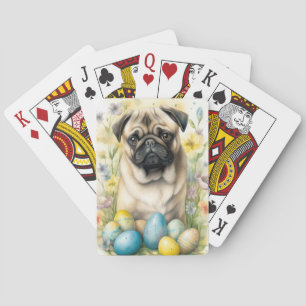 Baralho Cachorro Pug com Ovos de Páscoa Feriado 