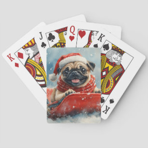 Baralho Cachorro Pug em Trenó Deixe Nevar Natal
