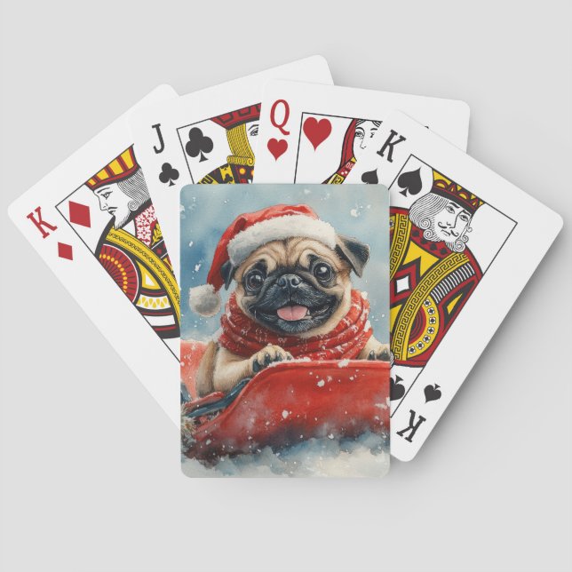 Baralho Cachorro Pug em Trenó Deixe Nevar Natal (Verso)