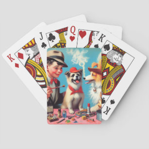 Baralho Cães Felizes De Pintura De Óleo Retro