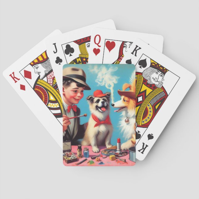 Baralho Cães Felizes De Pintura De Óleo Retro (Verso)