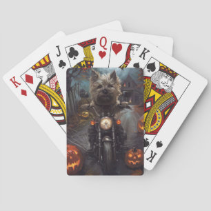 Baralho Cairn Terrier Pilotando Moto Halloween Assustador