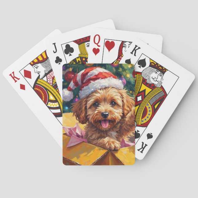 Baralho Caixa Surpresa de Natal com Cachorro Cockapoo (Verso)
