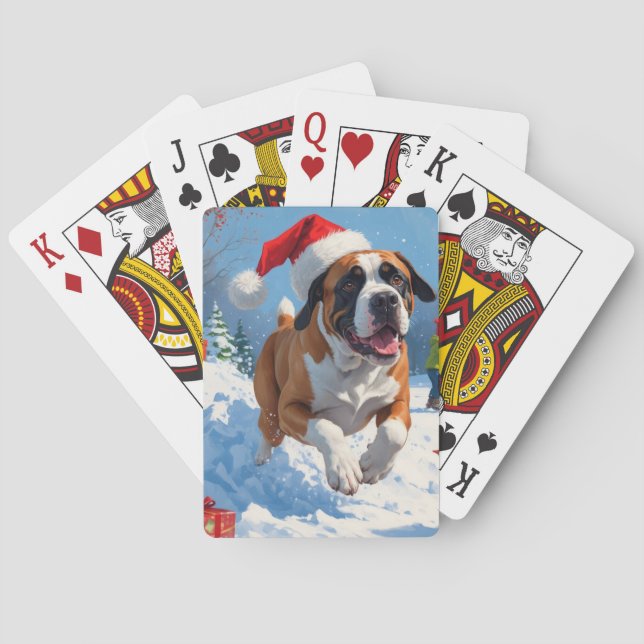 Baralho Cane Corso Correndo na Neve com Chapéu de Natal (Verso)