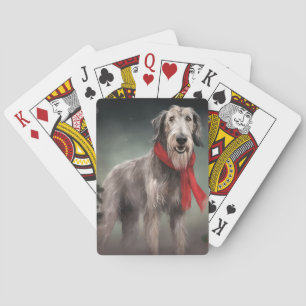 Baralho Cão lobo-húngaro na neve no Natal