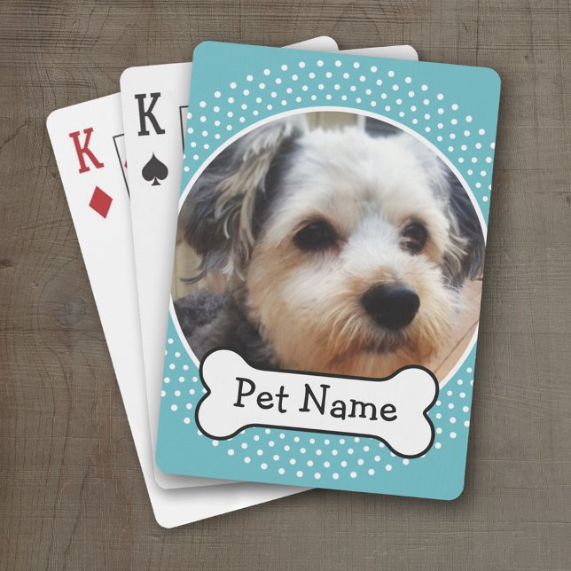 Baralho Cão Osso e Bolinhas Azul Foto Pet (Personalized Playing Cards)